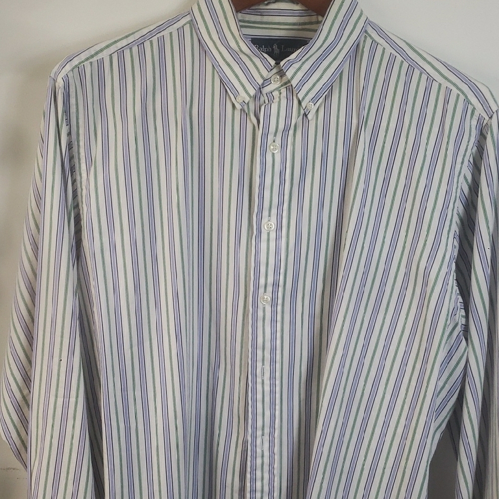 Mens Ralph Lauren Purple and Green Striped Button Down Shirt 18 34/35